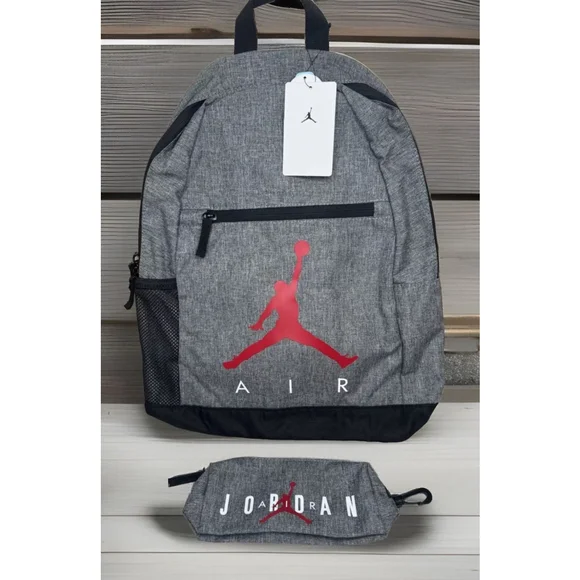 JORDAN AIR JUMPMAN BACKPACK AND PENCIL CASE - CARBON HEATHER - 2 PC SET - NWT - Picture 6 of 7